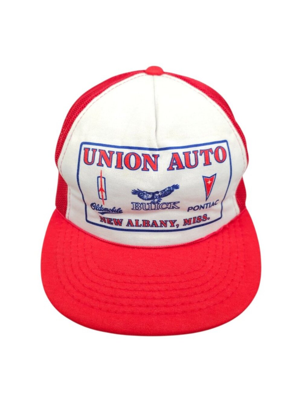 Union Auto Buick Pontiac Oldsmobile Trucker Hat Rope Vtg Snapback Cap Mesh Foam
